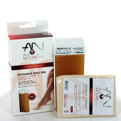 kit recharge Roll-on cire AlloNature 100 ml + 10 bandes coton